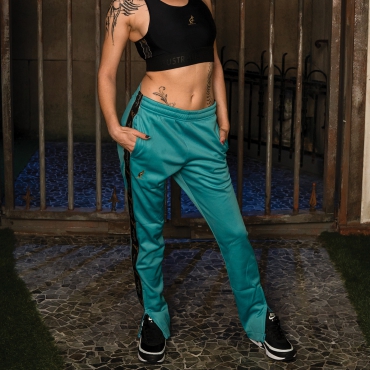 Australian Slim Fit Pants Acetate With Black Trim - Storm Green